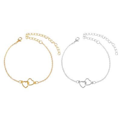 Zinc Zinc Alloy Double Heart Anklet Hollow Out Leg Chain Unique Bling Hollow Out Love Foot Chain\  Party