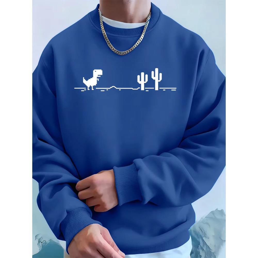 Simple Little Dinosaur Prints Pullover Women Fashion Comfortable Versatile Loose Daily Warm Long Sleeved Crew Neck Pullover