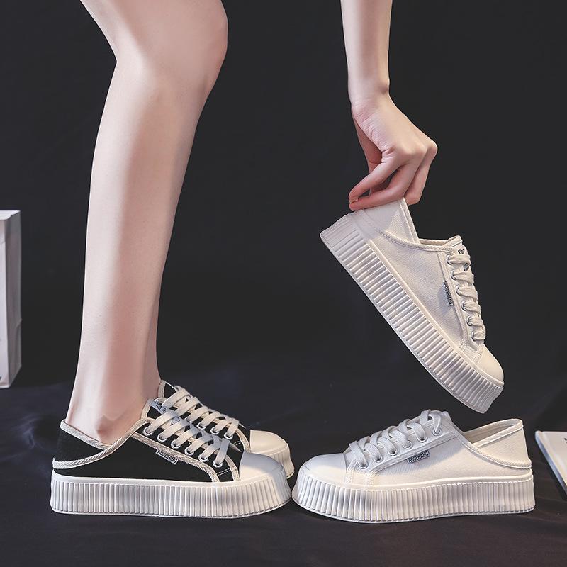 Summer new half-drag female ins student breathable casual canvas shoes women's board shoes