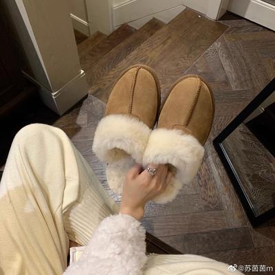 [Sheli Su Yinyin] Warm Winter Chestnuts~ Round Head Flat Bottom Hairy Half Drag Women's Bag Head Velvet Outer Slippers