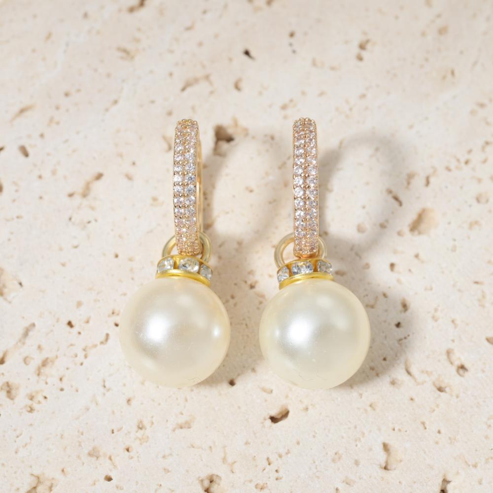

1 Pair Fashion Round Imitation Pearls Dangle Earrings for Women Zirconia Hoop Earring Jewelry Wedding Party Accessories золотий