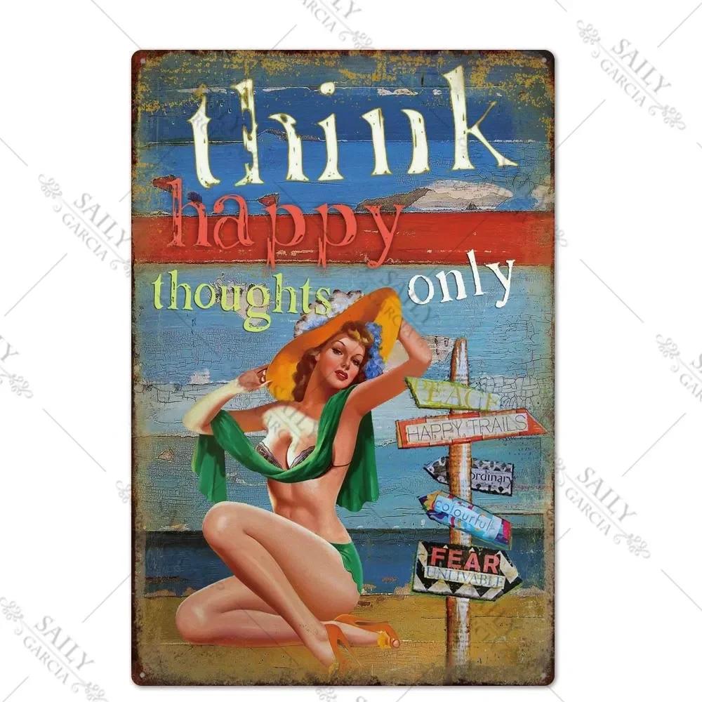 Vintage Surfing Girls Metal Sign Posters for Home Decor Fashion Art Wall Mural Bar Pub Sign Decor Metal Plate