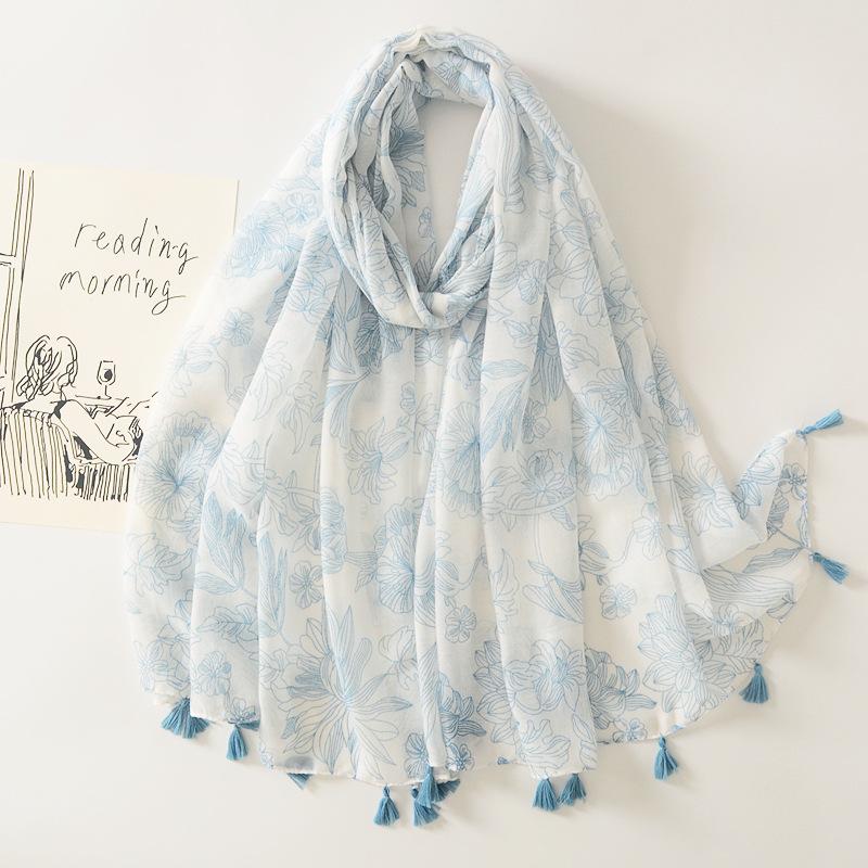 16 Colors Women Fashion Branch Floral Tassel Viscose Shawl Scarf Lady Print Soft Wrap Neck Snood Bufanda Muslim Hijab 180*90Cm
