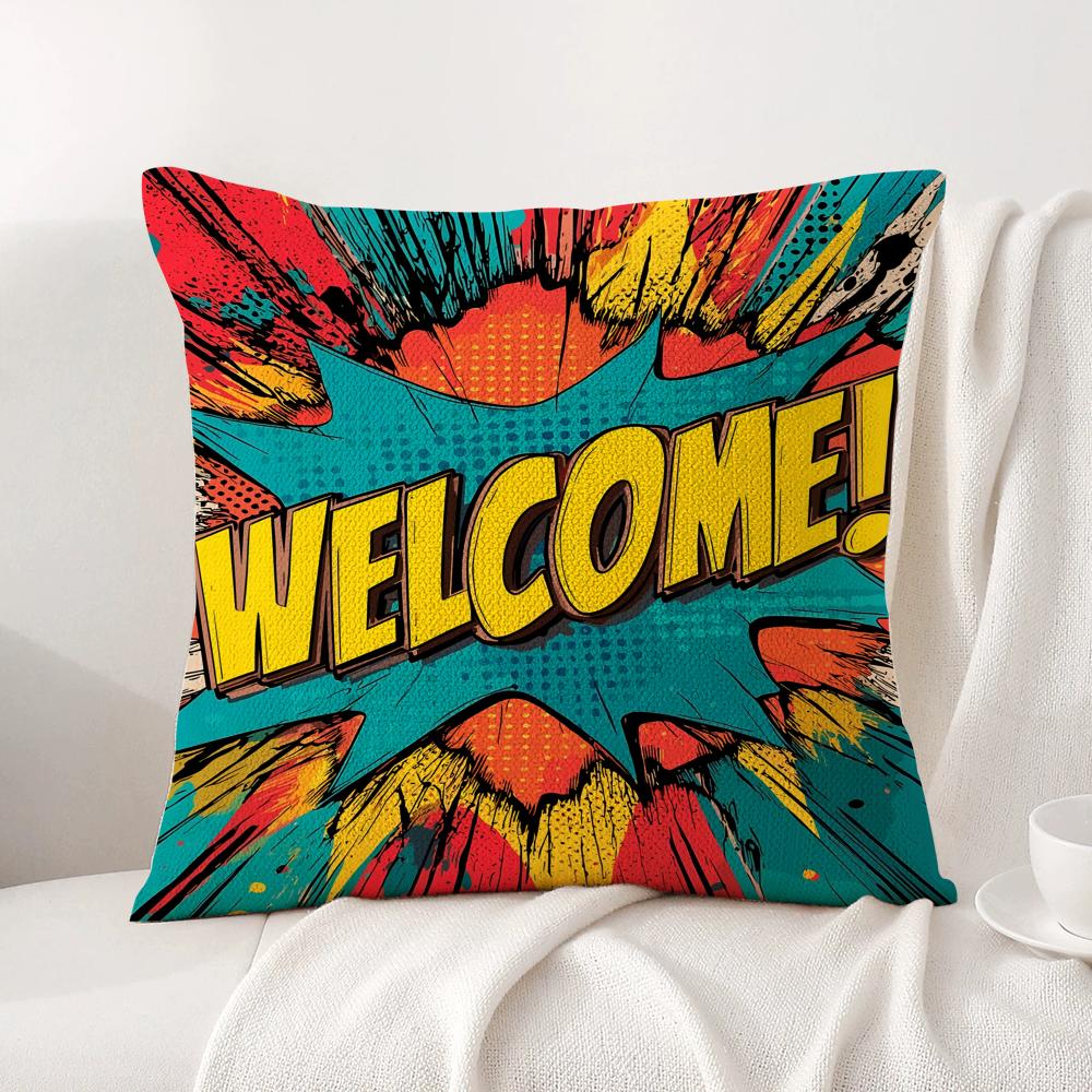 welcome Cushion Cover Natural Linen Organic Fabric DoubleSided Printing Sofa Home Decor Gift Pillow Cover