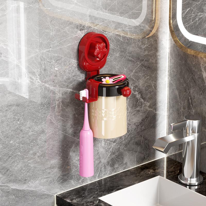 Plastic Suction Cup Toothbrush Holder And Cup Set For Bathroom Organization