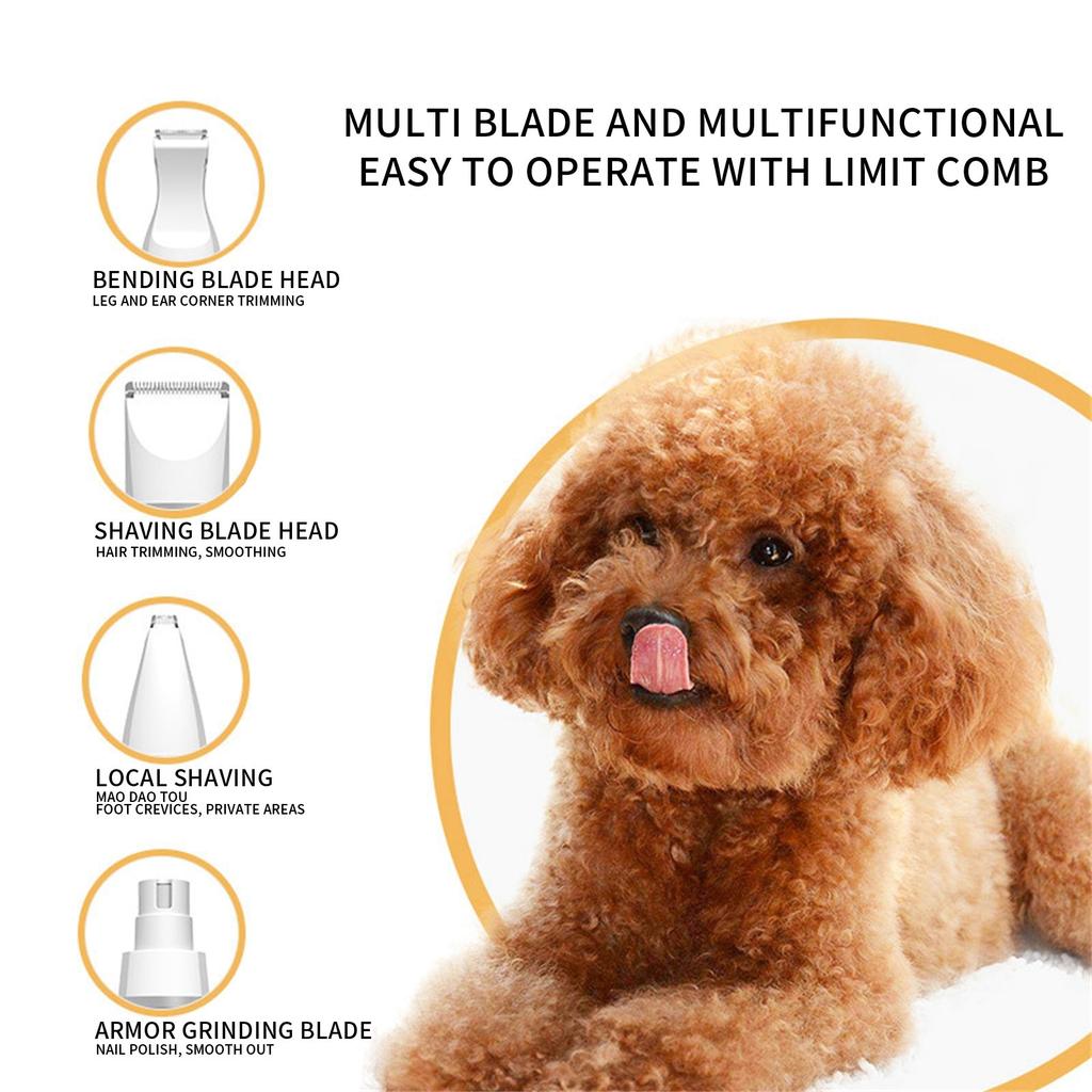 Hundehaarschneidemaschinen-Set, 4 in 1 Kabellos Elektrisch, Geräuscharm Tierhaarschneidemaschinen Für Dickes Fell Für Hunde, Fellpflege S, Augen, Ohren, Gesicht, Verfilztes Fell
