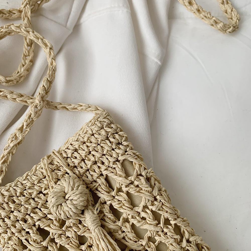 Female Vintage Straw Rope Hand-woven Crossbody Phone Bag Vacation Mini Purse