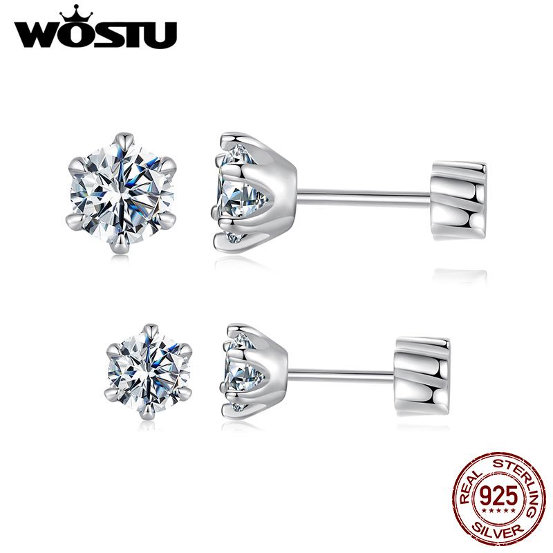 WOSTU Moissanite Wedding Stud Earrings For Women S925 Sterling Silver Classic 6-claw design Bride Diamond Studs Valentines Gift