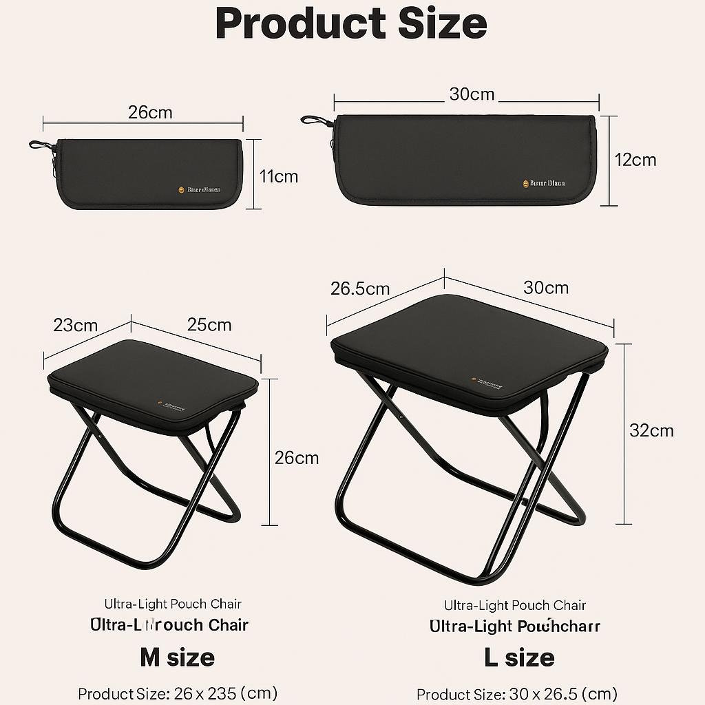 Ultra-Light Pouch-Style Folding Chair – Portable High-Load Camping, Hiking & Queue Seat - Black