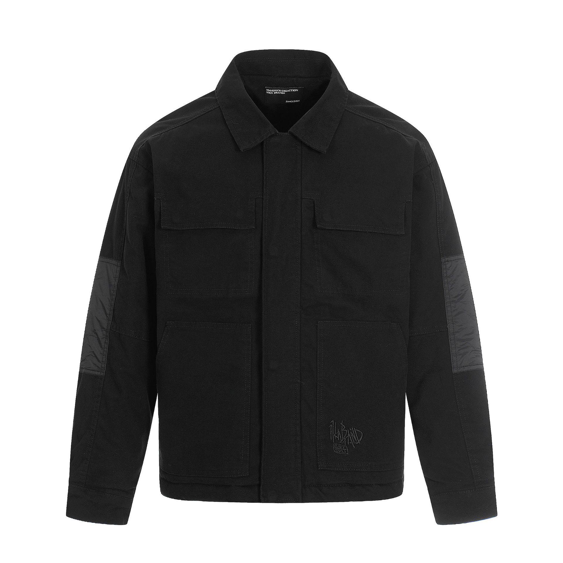 11KN Unisex Retro Workwear Jacket: High-End Distressed Loose Fit with Multi-Pocket Lapel Design M чёрный