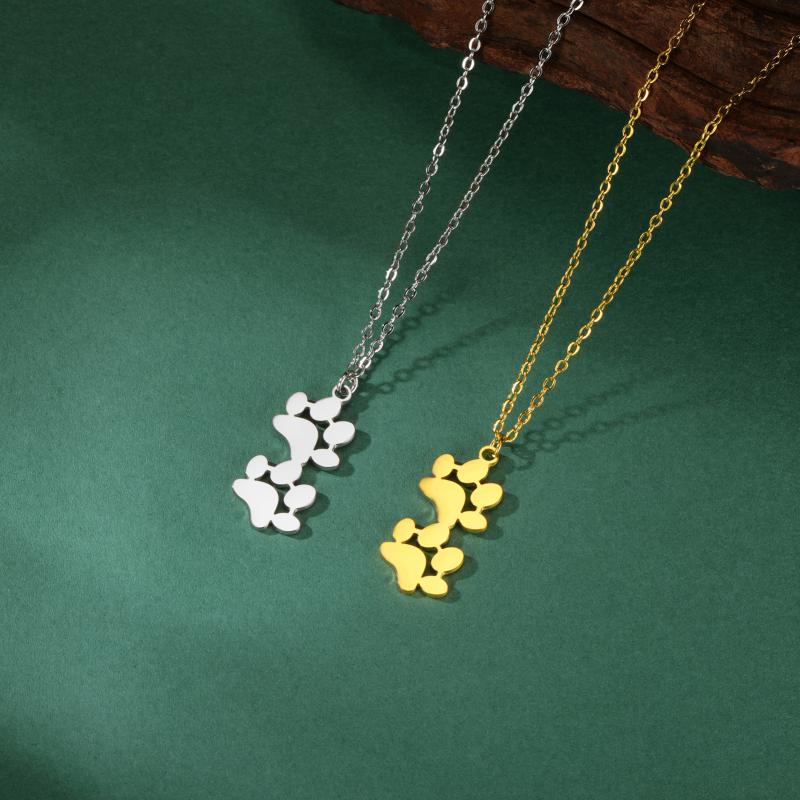 Cute Cartoon Cat Paw Print Pendant Necklace Layered Animal Footprint Chain Stainless Steel Adjustable Unisex Dainty Jewelry