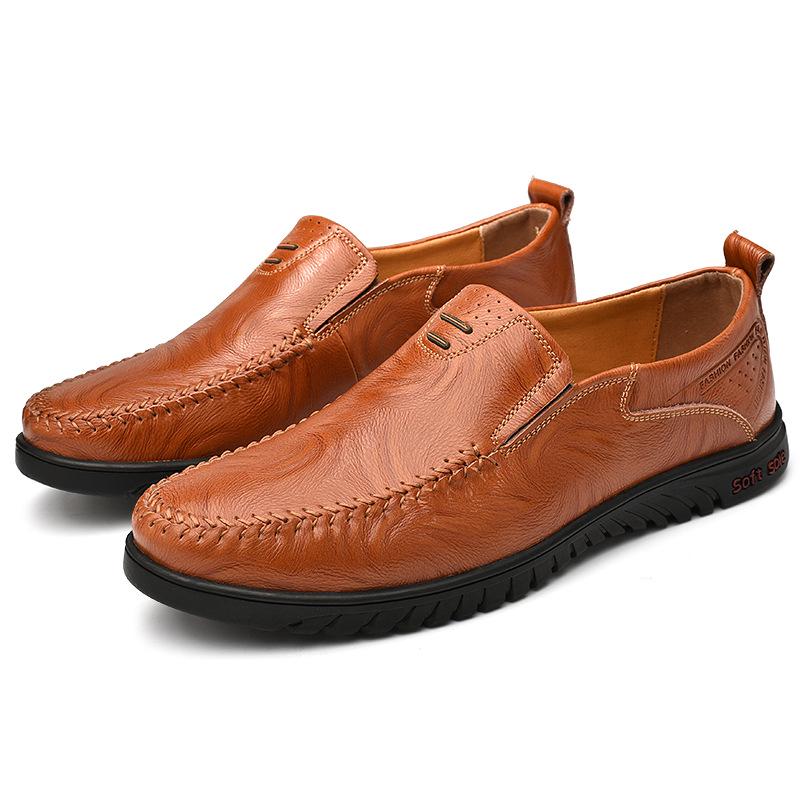 2025 Spring New Men's Casual Leather Shoes Soft Sole Doudou Shoes Men's Cowhide Trend Men's Shoes Cowhide Shoes
