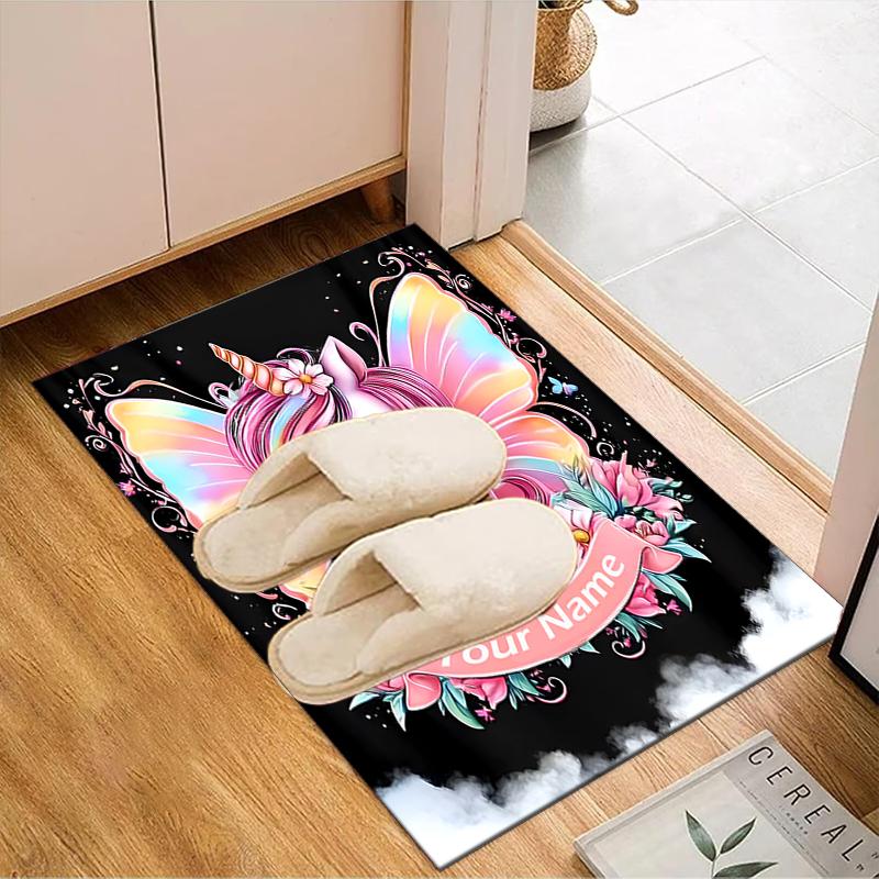 1PC Custom Name Fantasy Unicorn Art Theme Floor Mat Ideal for Living Room, Game Rooms, Office, Bedroom,Floor Mat Playful Design