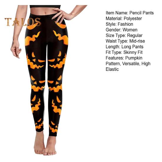 Halloween Pumpkin Leggings Mid-rise Elastic Waistband Skinny Fit Bottoming Pants Girls Cosplay Outfit Tights