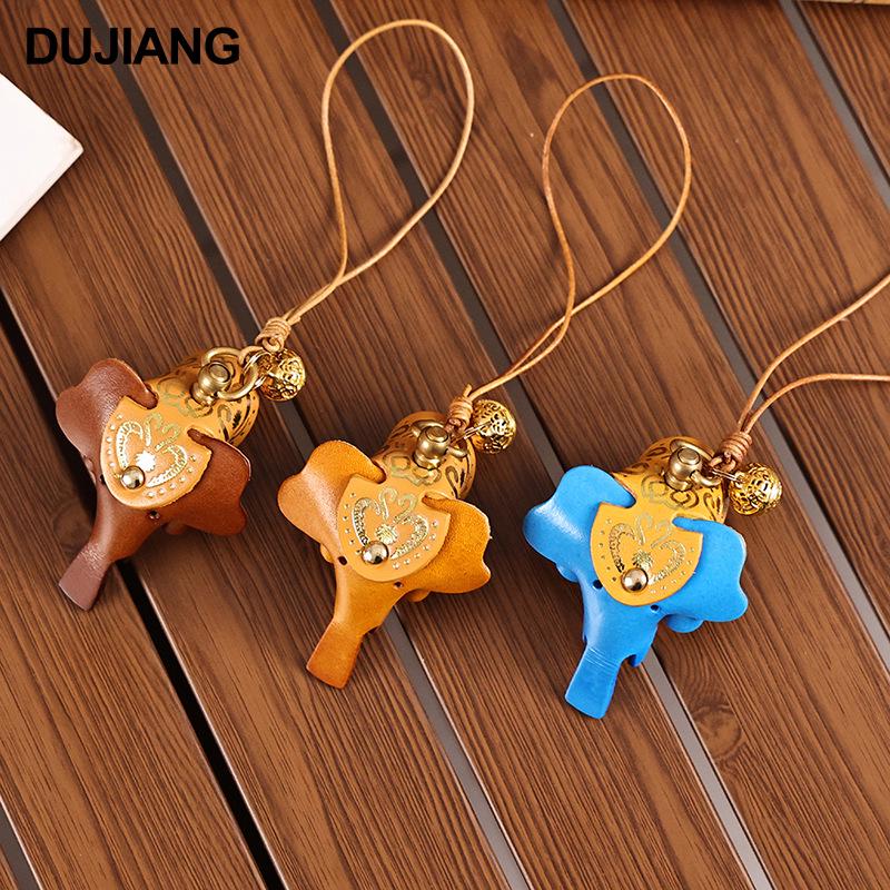 Creative Genuine Leather Elephant Charm Keychain