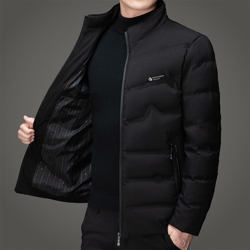 Mens Stand Collar Down Cotton Jacket Winter Warm Casual Outerwear Middle-Aged