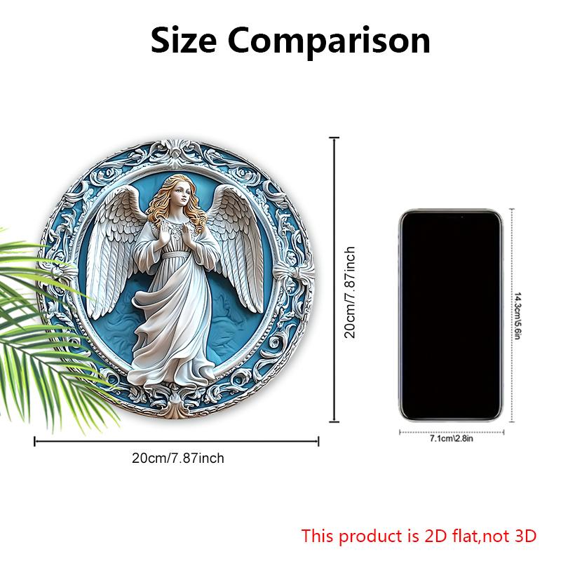 Holy Angel Wooden Sign - Beautiful Angel Round Artwork for Front Door Wall Home Hanging Decoration