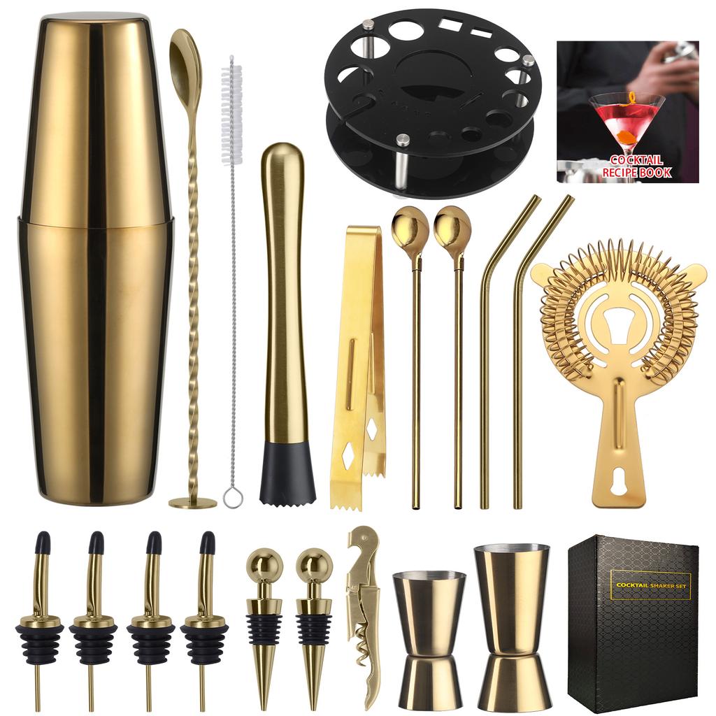 Rotating Round Black Acrylic Snow Cup Set Anti-Drop Cocktail Shaker Bar Tools 20-Piece Set