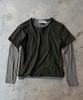 SLOWACID [2Pcs Set] Raw Edge Short Sleeve Long Sleeve [Khaki]