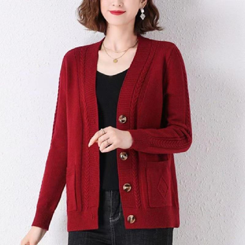 Fashion and foreign middle-aged women's clothing large-size jacket top temperament autumn and winter loose V-neck sweater cardigan women's outer wear