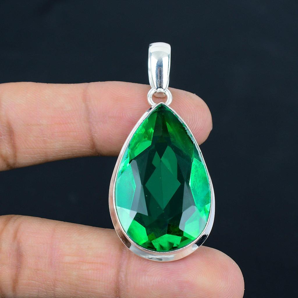 Natürlicher grüner Quarz-Edelstein-Anhänger, 925 Sterling Silber, Anhänger-Schmuck, handgefertigter Silber-Anhänger-Schmuck als Geschenk, Ostergeschenk