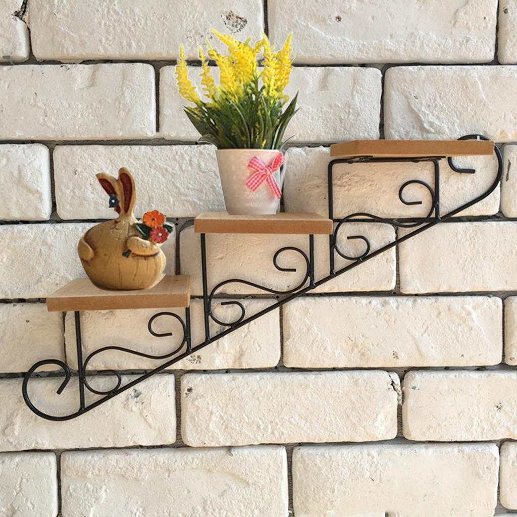 Staircase Decorative Shelf Plant Stand Retro Wall Mount Bracket Wall Decoration Storage Rack Wall Hanging Decor for Bedroom