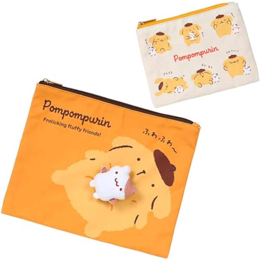 SANRIO (SANRIO) Flat Pouch Set of 2 (Pudding and Muffin, Good Time) Pompompurin Cotton/Polyester/...