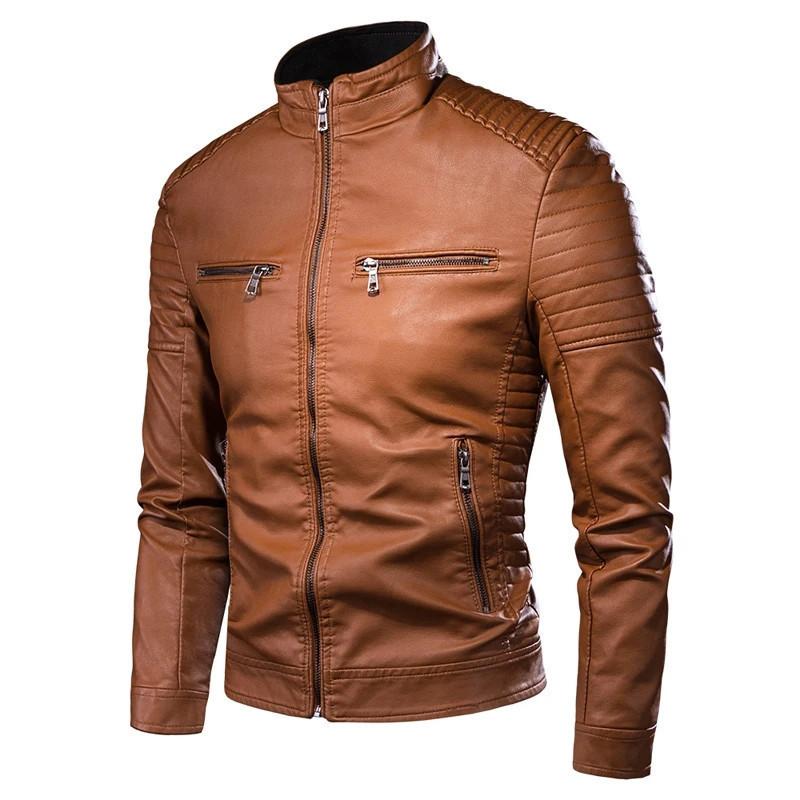 Leather Jacket Men's New Fashion Slim Stand Collar Trend