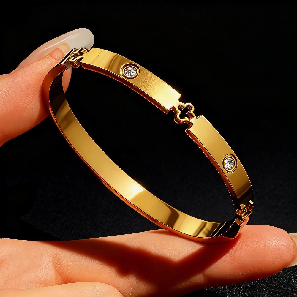 ZAKOL 5/1pcs Creative Stainless Steel Four-leaf Flower Bracelet Set for Women Buling Zirconia Inlaid Fashion Stackable Jewelry
