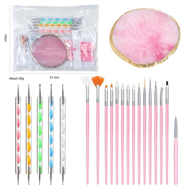 21/27PCS Manicure Tools Nail Art Brush Set with Resin Palette Nail Sculpture Pen Dotting Pen for DIY Nail Art