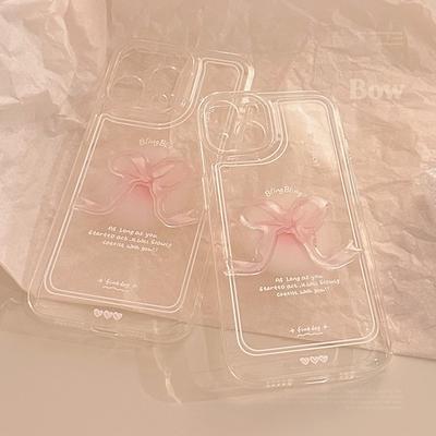 Three-dimensional Pink Bow for IPhone17 Mobile Phone Case 16 for Apple 15promax Transparent 1114 for Huawei