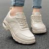 Waterproof Women's Walking Shoes Fashion Air-cushion Casual Sports Shoes Ladies Lace-up PU Leather Platform Shoes