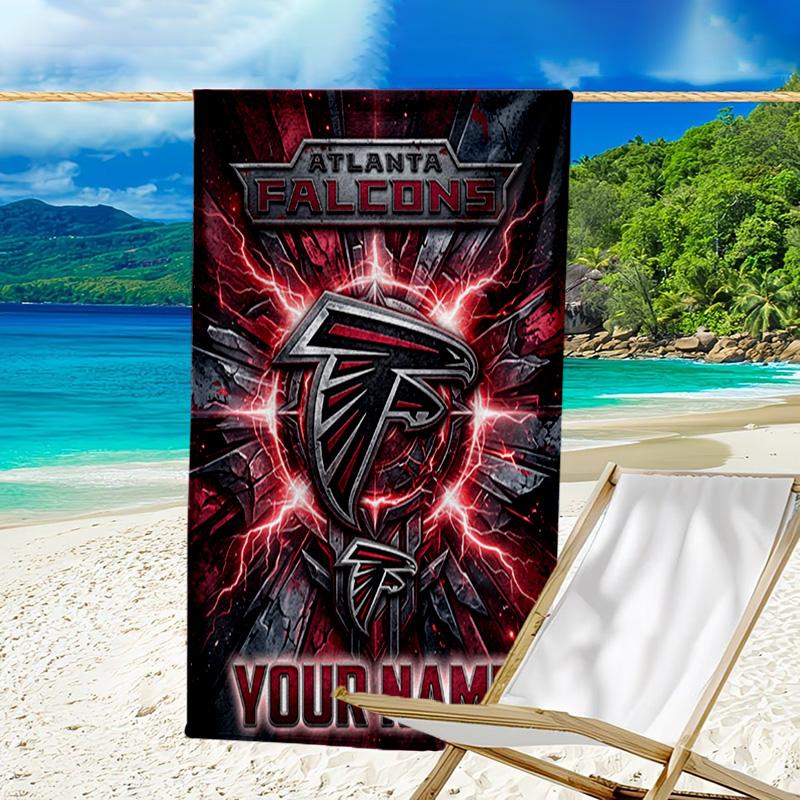 Custom Name Beach Towel Atlanta-Falcons Rise Up Beach Towel, Soft Microfiber, Gift for Her/Him, Birthday, for Pool, Beach, Travel, Fan gifts