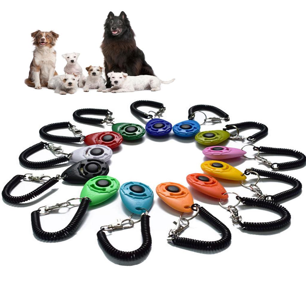 2 In 1 Dog Training Clicker Pet Cat Plastic New Dogs Click Trainer Aid Tools Adjustable Wrist Strap Sound Key Chain Dog Supplies
