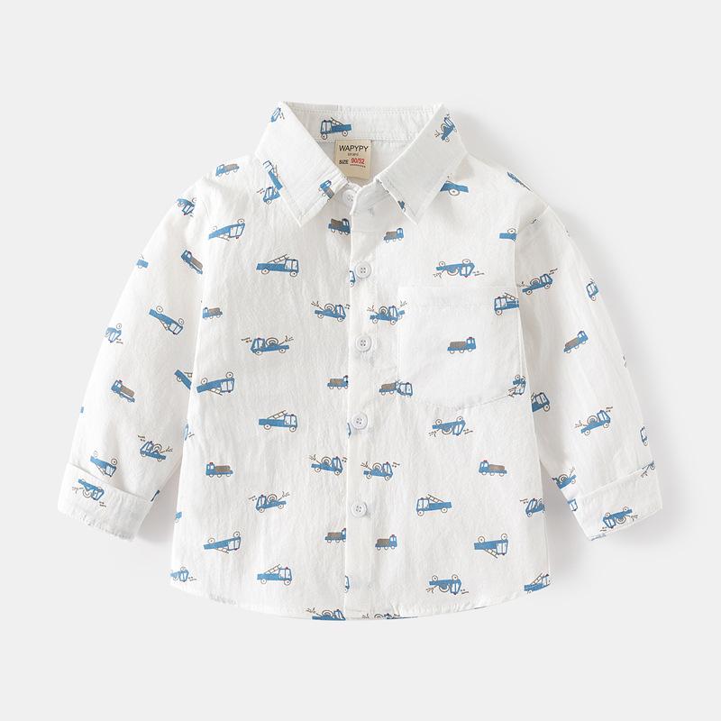 

Модная рубашка с принтом Весенняя рубашка с длинным рукавом для мальчиков Маленькая рубашка с мультяшным квадратным вырезом для малышей 140 белый