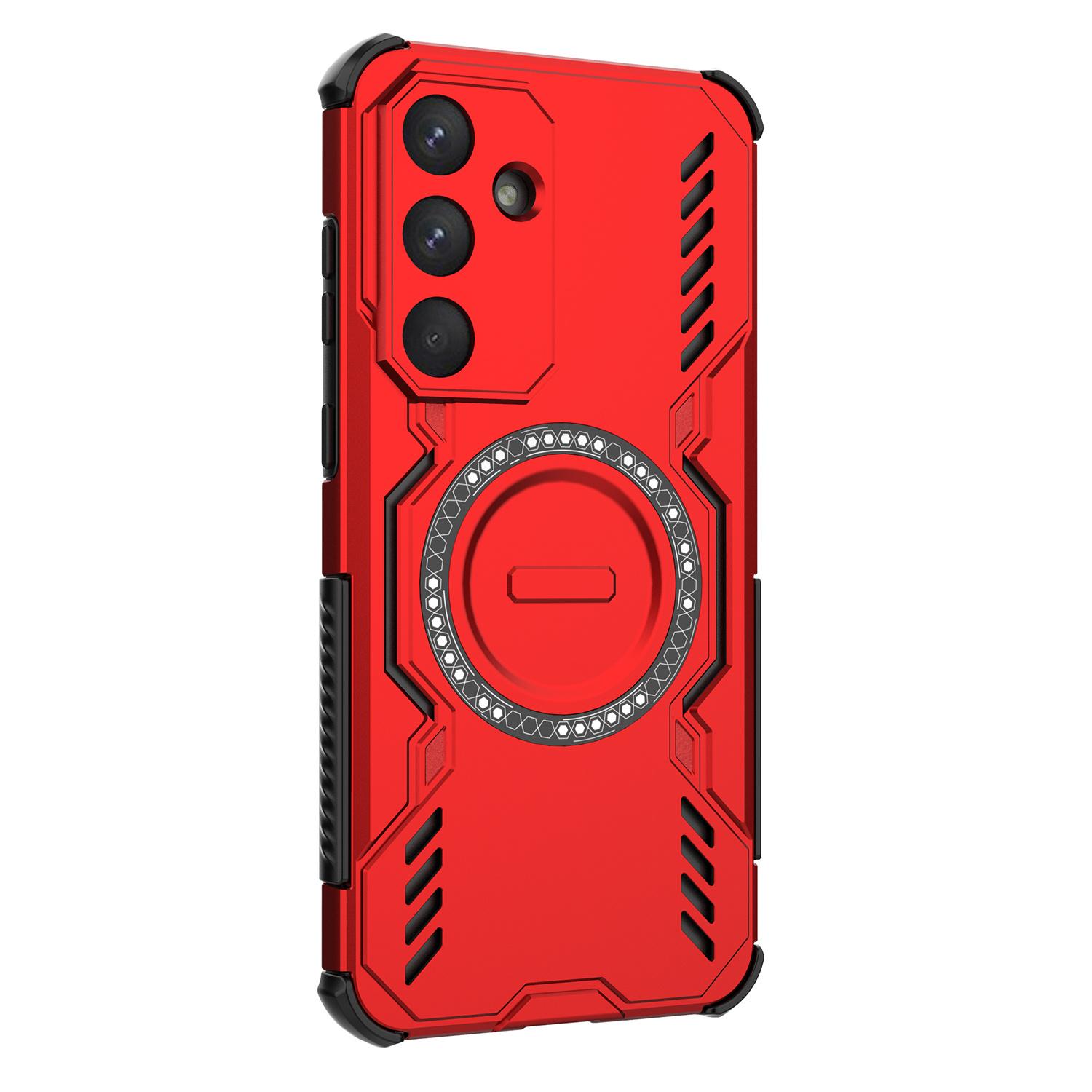 

For Samsung Galaxy S25 FE Magnetic Case Butterfly Armor Hollow Heat Dissipation PC+TPU Phone Cover Red