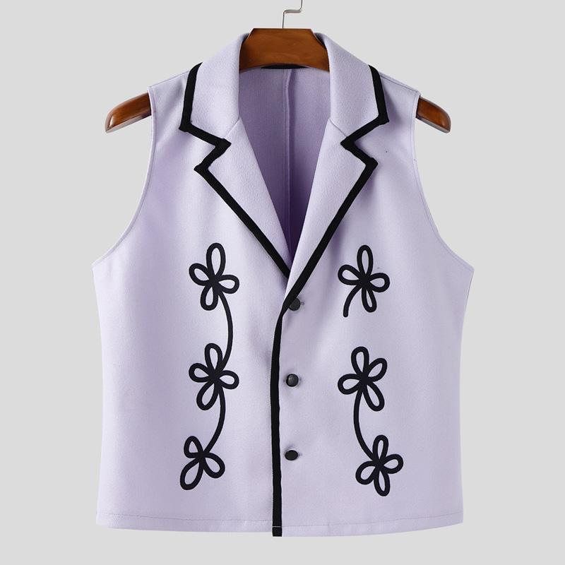 

INCERUN Men Lapel Neck Sleeveless Stitching Button Casual Vest Waistcoat 5XL фиолетовый