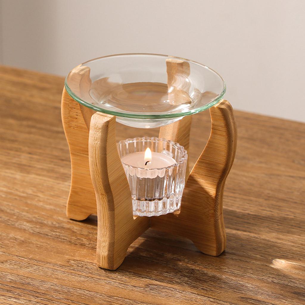 Aromas Lamp Stove Wood Stand Essential Oil Warmer with Candle Holder Ceramics Wax Melt Burners Heater for Meditations