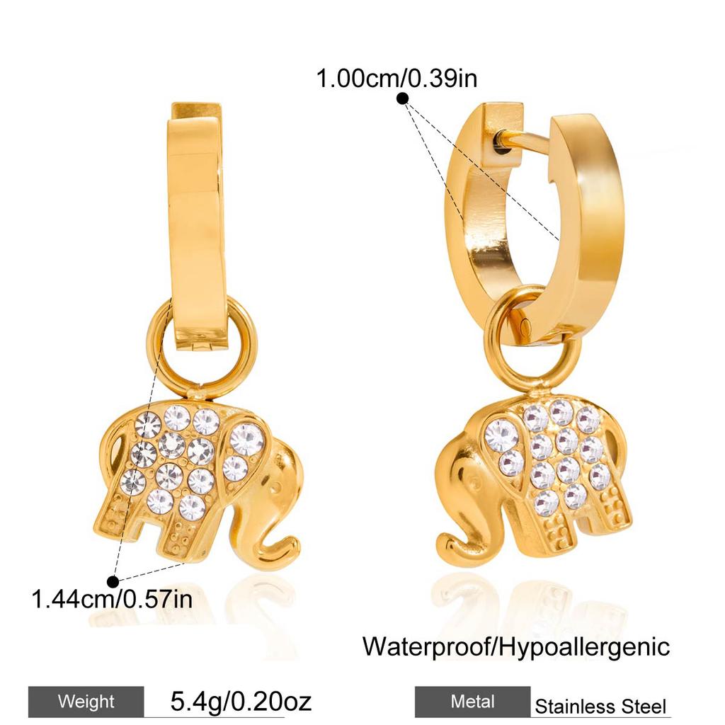 Yori Stainless Steel Elephant Animal Pendant Trendy Earrings for Women Trendy Metal Texture 18 K Earrings Golden Accessories