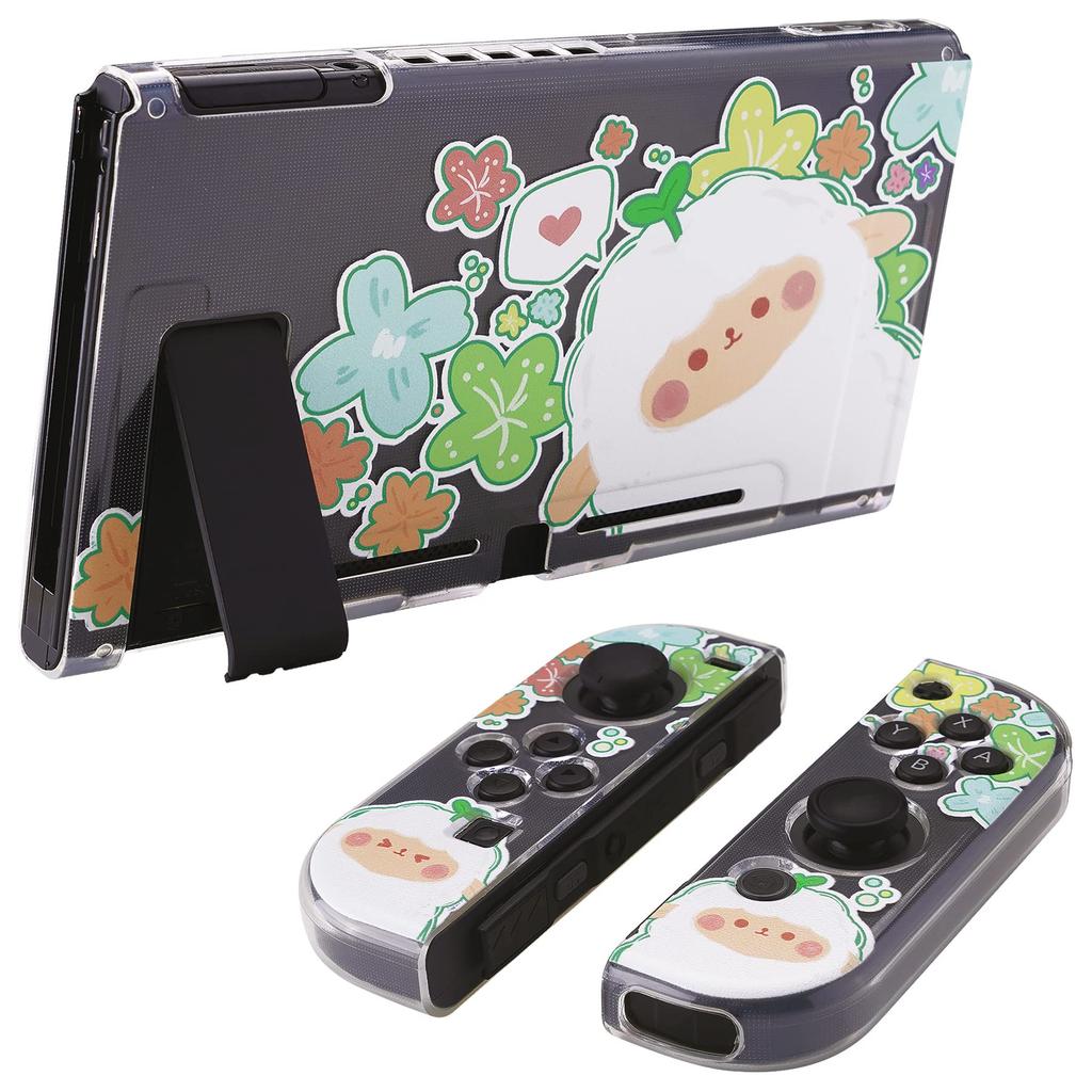 Schutzhülle kompatibel mit PlayVital, weicher TPU-Slim-Case-Abdeckung für Switch mit bunter ABXY-Tastenkappe und Switch, [Flowers Sheep-chan]