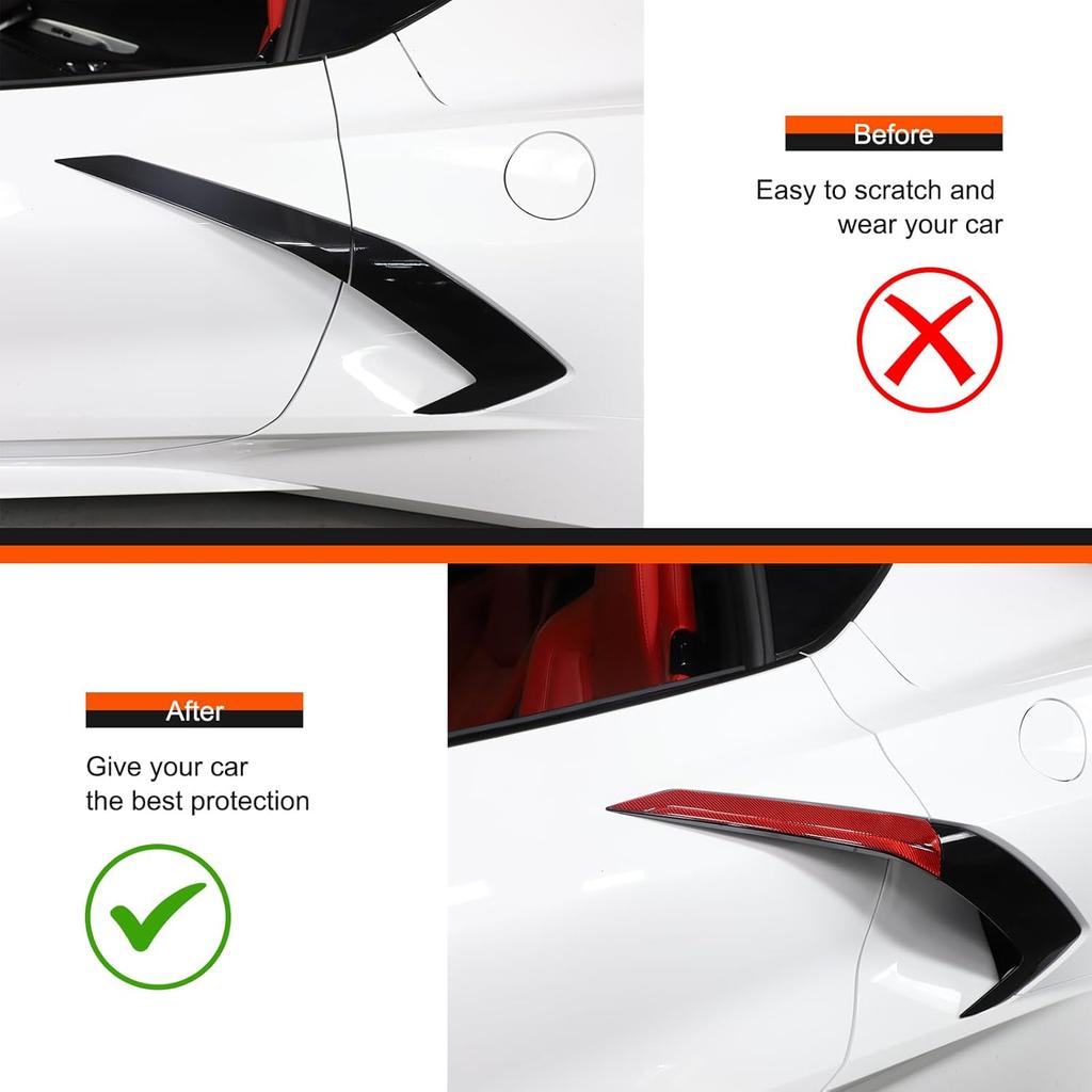 4 Stück Außen Türgriff Abdeckung Zierleiste Kompatibel mit Corvette C8 Stingray 2020-2024 Echte Kohlefaser Seitenkotflügel Lüftungsgitter Tür Zierleiste C8