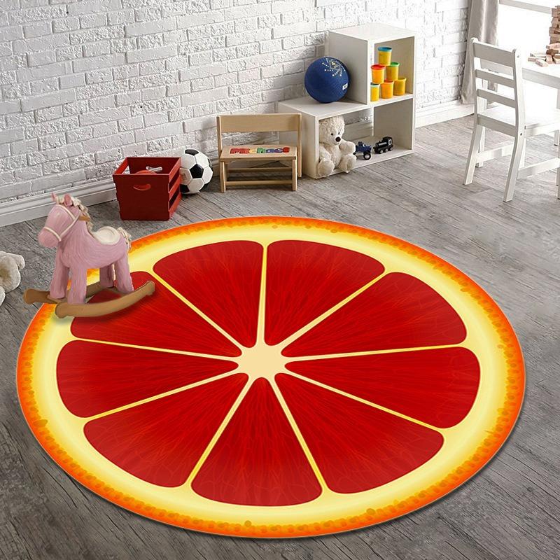 Tapis rond forme fruit Kiwi Orange Citron Pastèque Tapis imprimé Tapis de sol doux Pour salon Chambre d'enfant