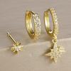 3 Pcs Fashion Stainless Steel Round Star Drop Earrings for Women Trendy Crystal Zirconia Dangle Earring Punk Unisex Rock Jewelry