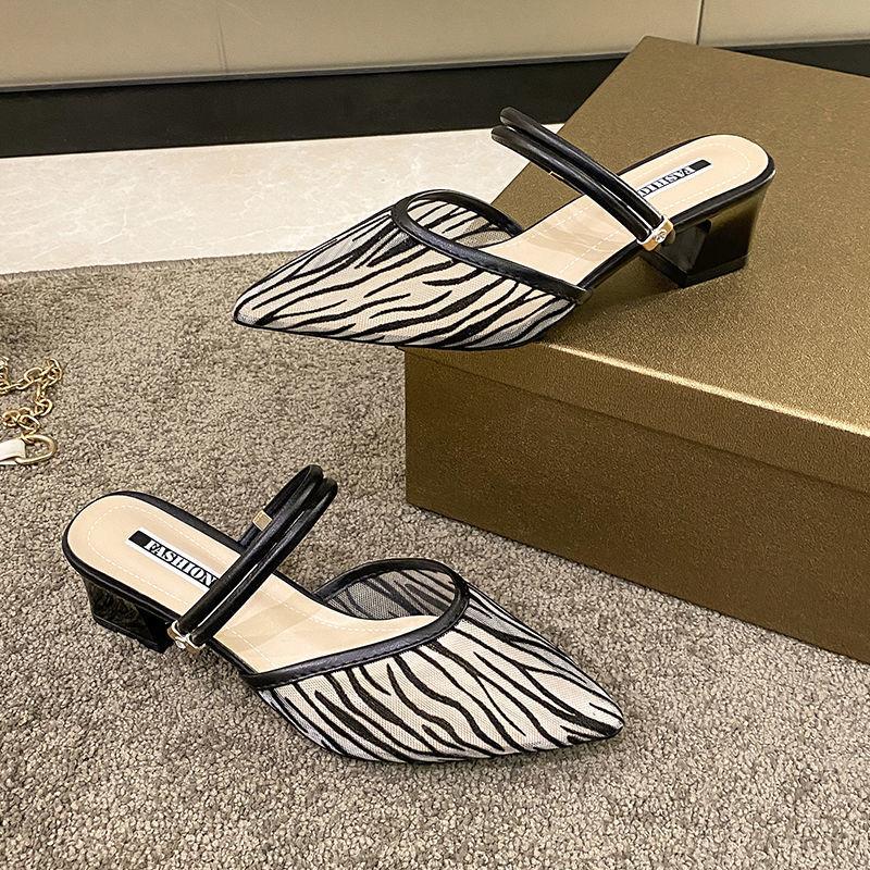 

Сексуальные женские мюли, тапочки и женские сандалии на каблуке, шлепанцы с острым носком в полоску, нескользящая подошва, оптовая продажа, повседневная обувь для легкой носки 40