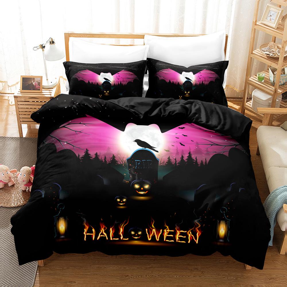 Dark Night Halloween Moon Bat 3D Printed Bedding Set Cozy Soft Duvet Cover Set King Queen Twin Size Halloween Gift Bedroom Decor