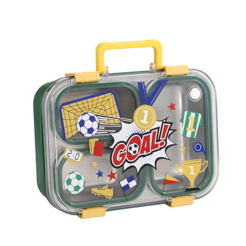 304 Stainless Steel Insulated Lunch Box with Handle - Cartoon Style, Three Compartments, Sealed Bento Box for Students and Work Meals.