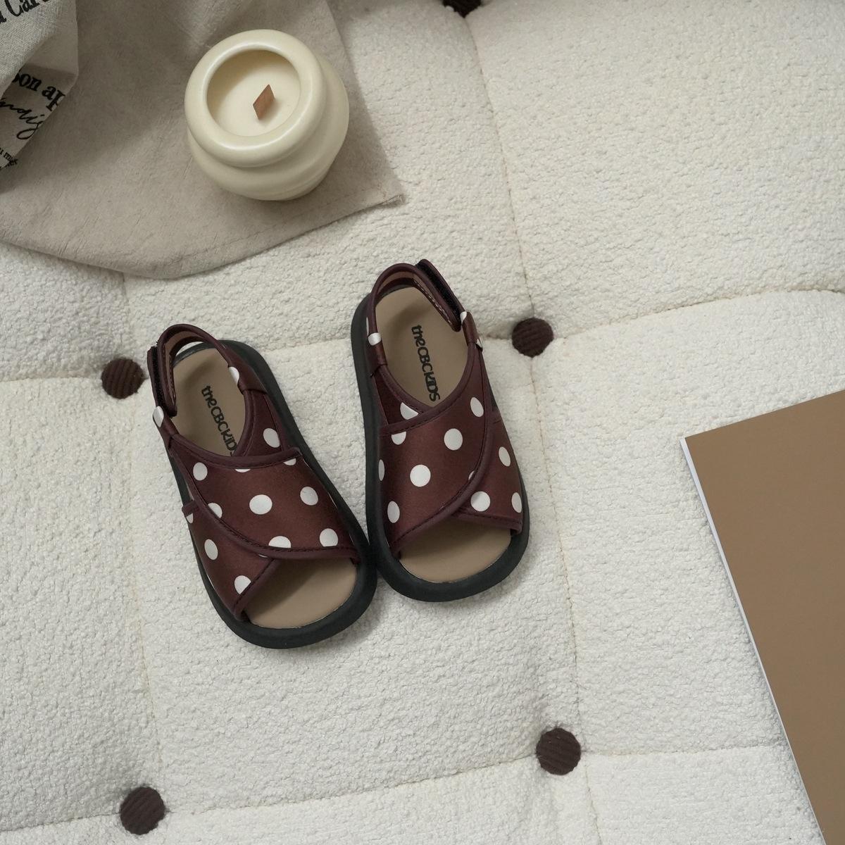 

XSHX American Polka girls sandals spring and summer cute retro breathable Velcro X245039 25