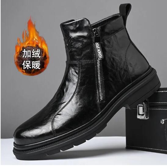 Men high top new thin breathable British wind thick bottom plus velvet motorcycle black boots bota masculinas de couro D580