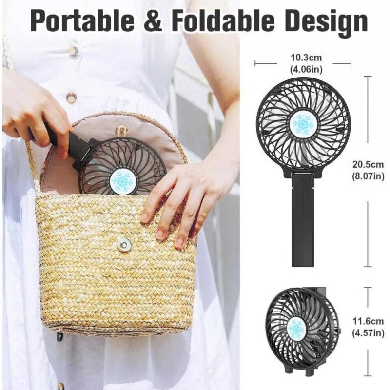 (Blue) Mini Hand Held Fan Portable Folding Desk Fan Cooler Cooling USB Rechargeable Fan