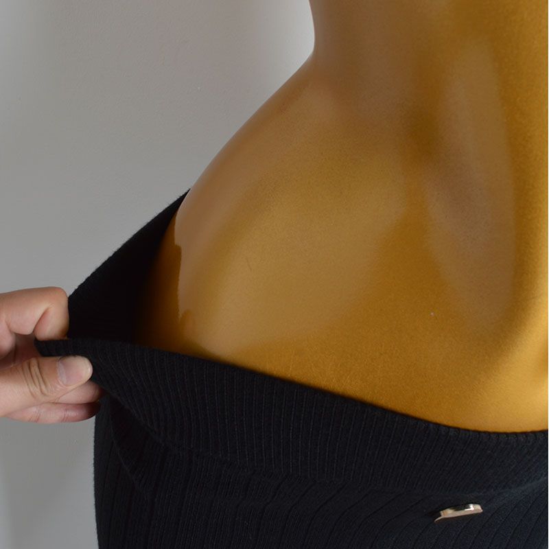 French Simplicity New Arrival Metal Buckle Knitting Skirt Women's Clothing Spring & Fall Elastic Waist High Hip Split Straight Skirt